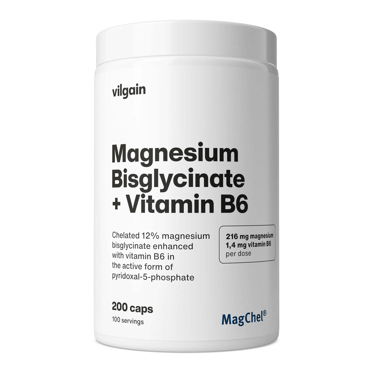 Bisglicynian magnezu + Witamina B6 200 kapsułek - Vilgain