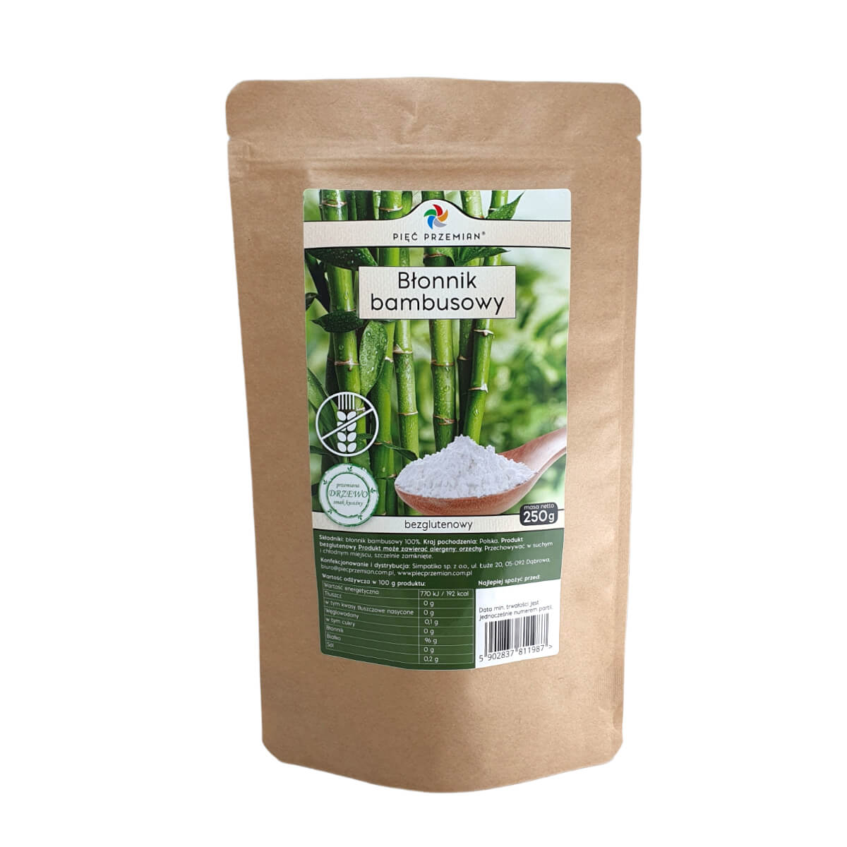 Błonnik bambusowy (mąka bambusowa) bezglutenowy 250 g - Pięć Przemian