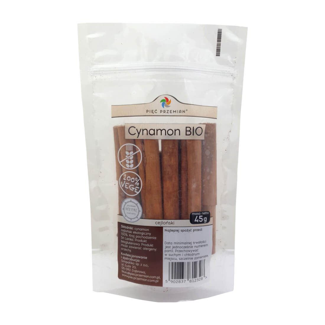Cynamon cejloński laska bezglutenowy BIO 45 g - Pięć Przemian