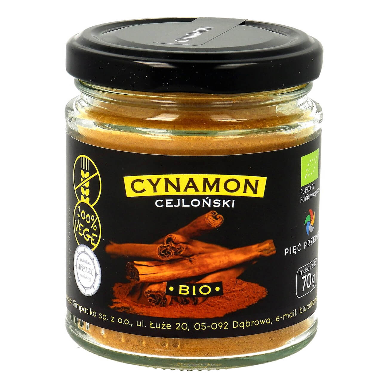 Cynamon cejloński mielony bezglutenowy w słoiczku BIO 70 g - Pięć Przemian