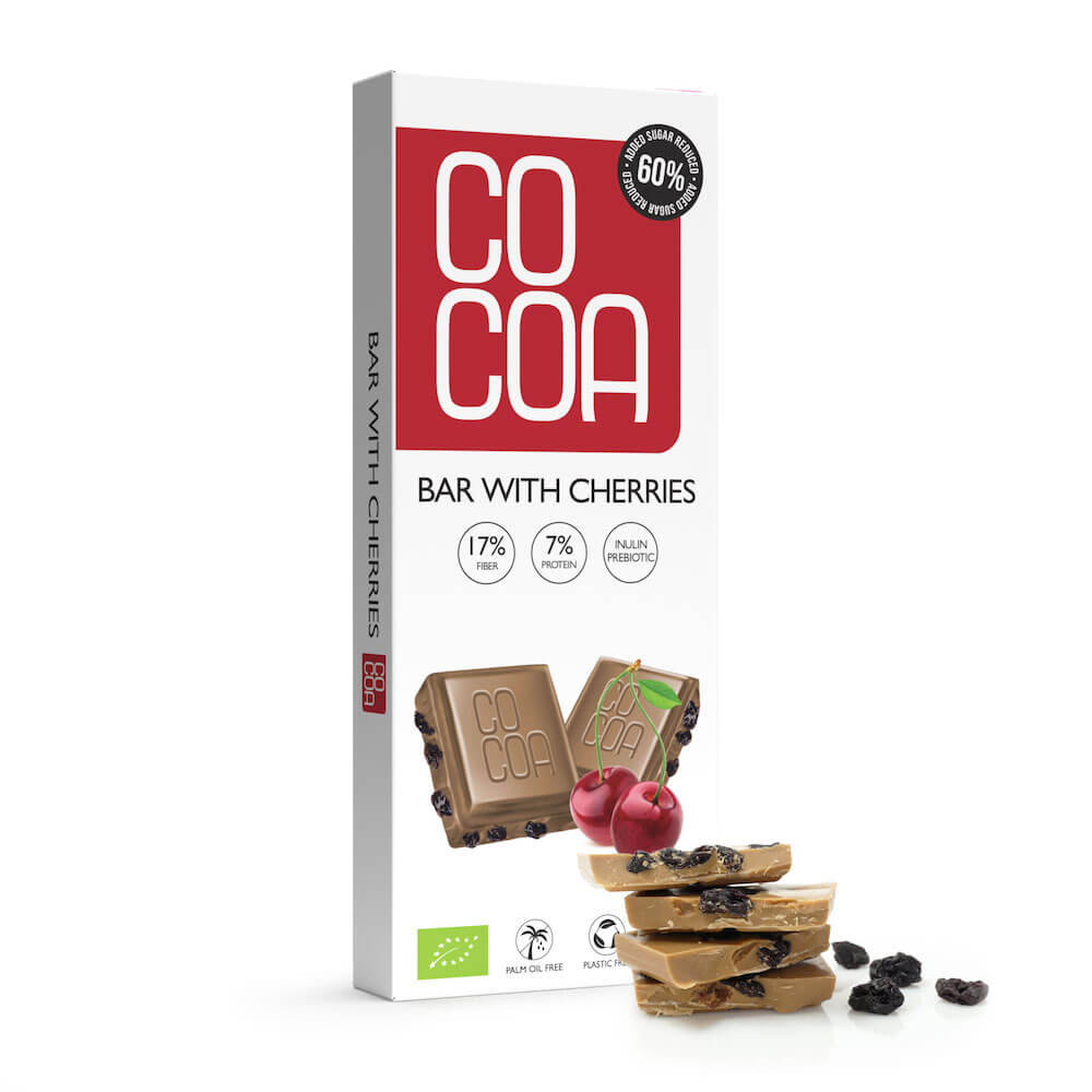 Czekolada biała z wiśniami 60% mniej cukru BIO 40 g - Cocoa