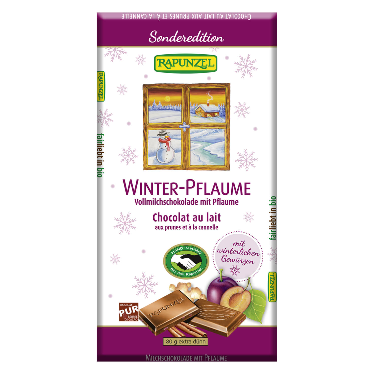 Czekolada mleczna ze śliwkami zimowa BIO 80 g - Rapunzel