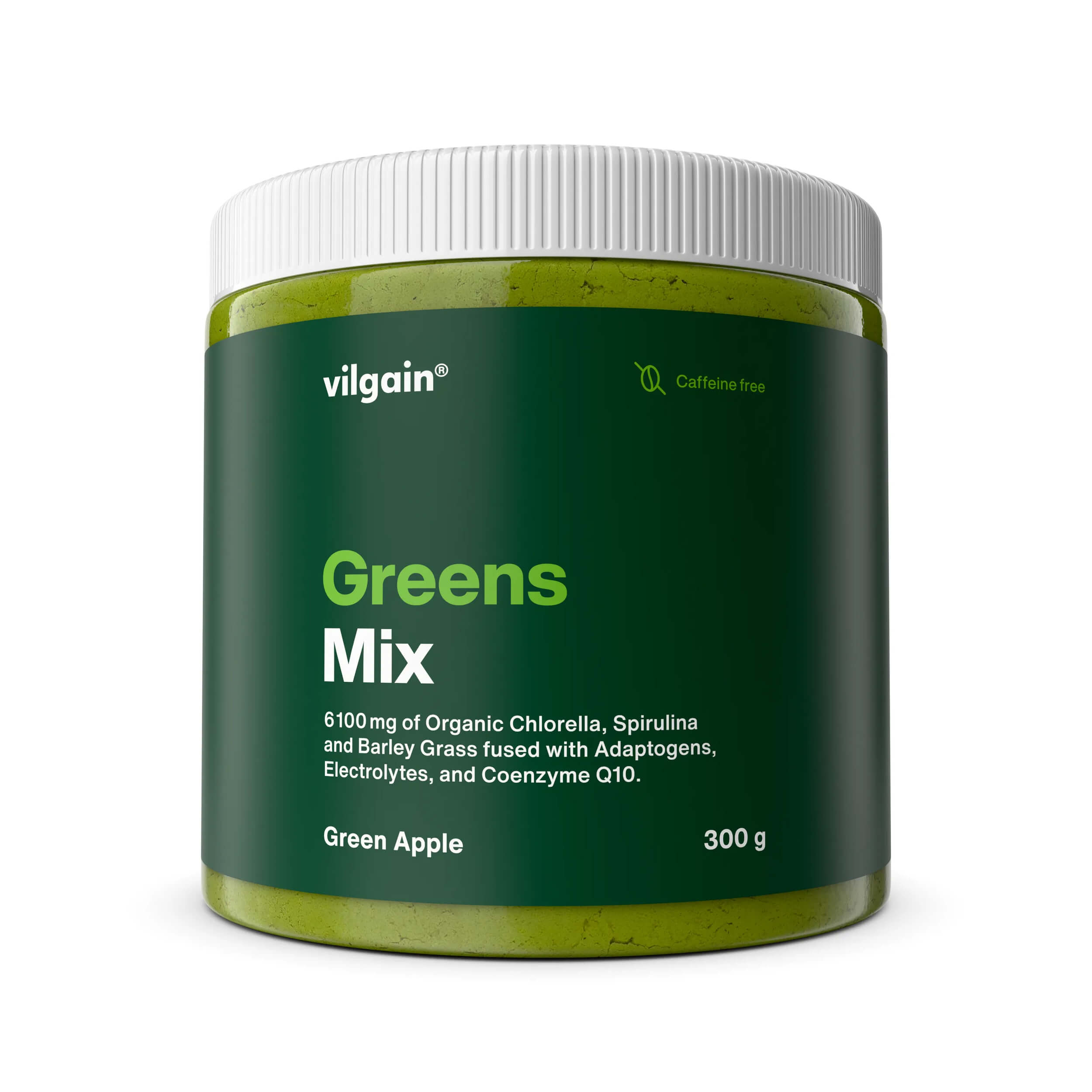Vilgain Greens Mix: mieszanka superfoods o smaku zielonego jabłka bez kofeiny 300 g - Vilgain