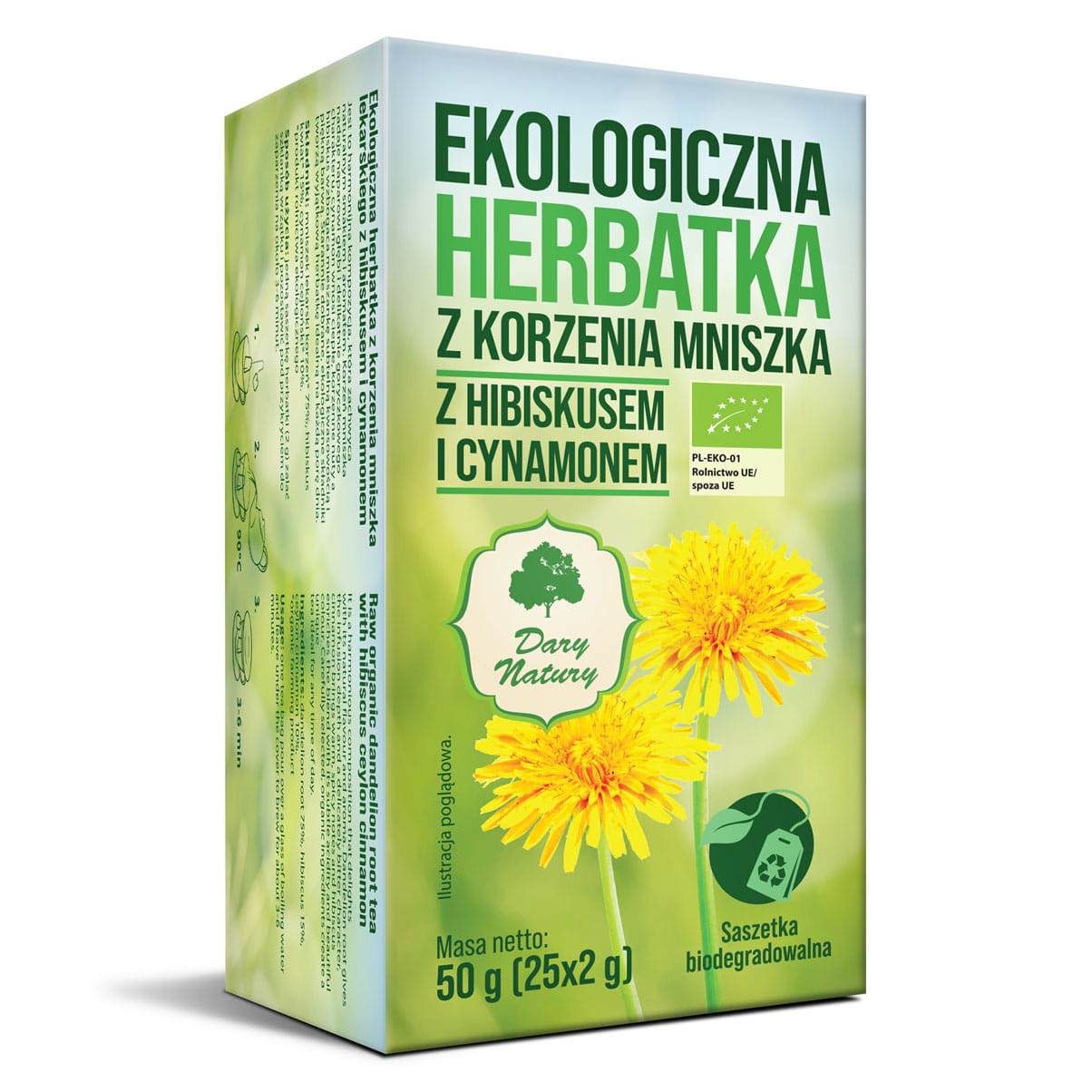 Herbata z korzenia mniszka z hibiskusem i cynamonem BIO (25 × 2 g) 50 g - Dary Natury