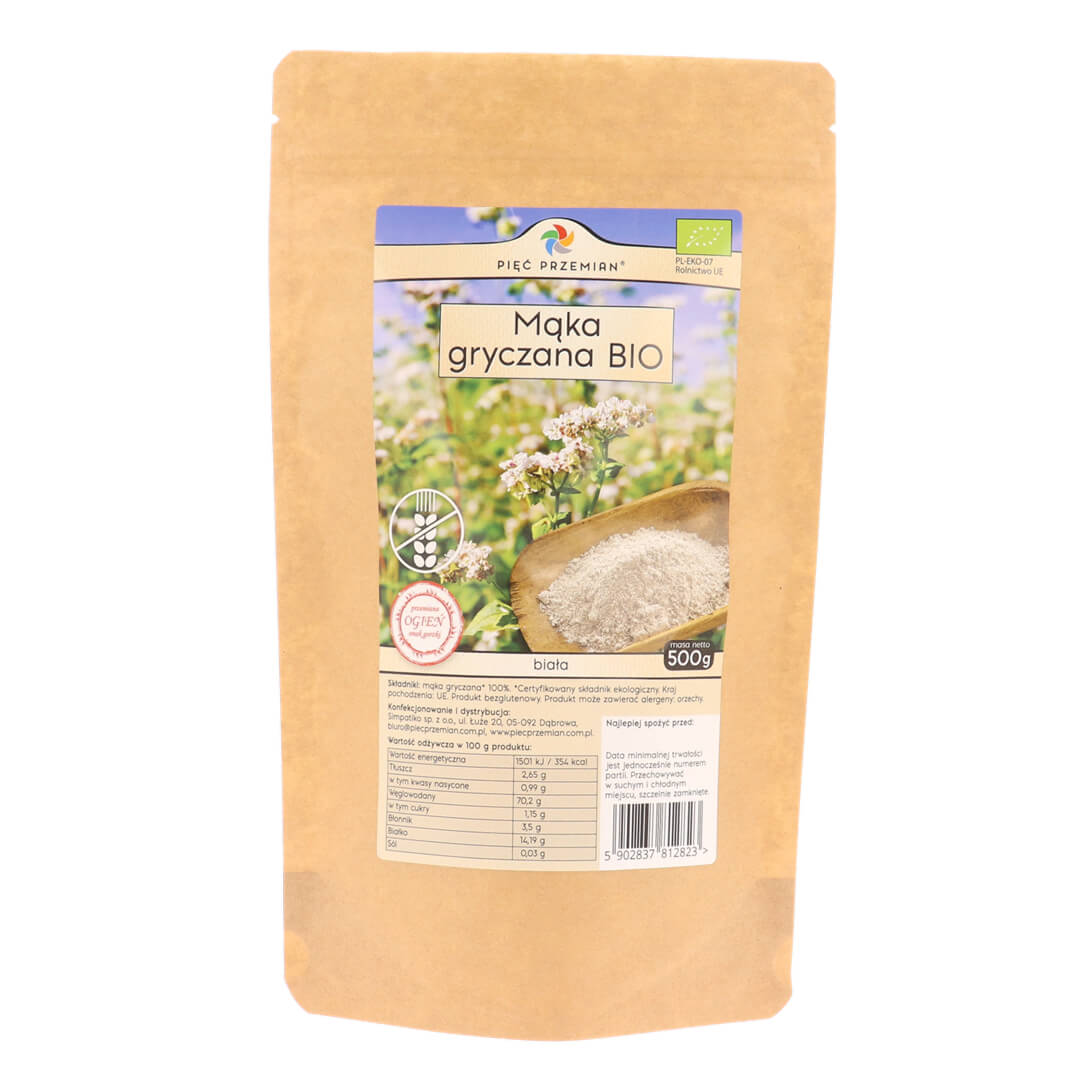 Mąka gryczana biała bezglutenowa BIO 500 g - Pięć Przemian