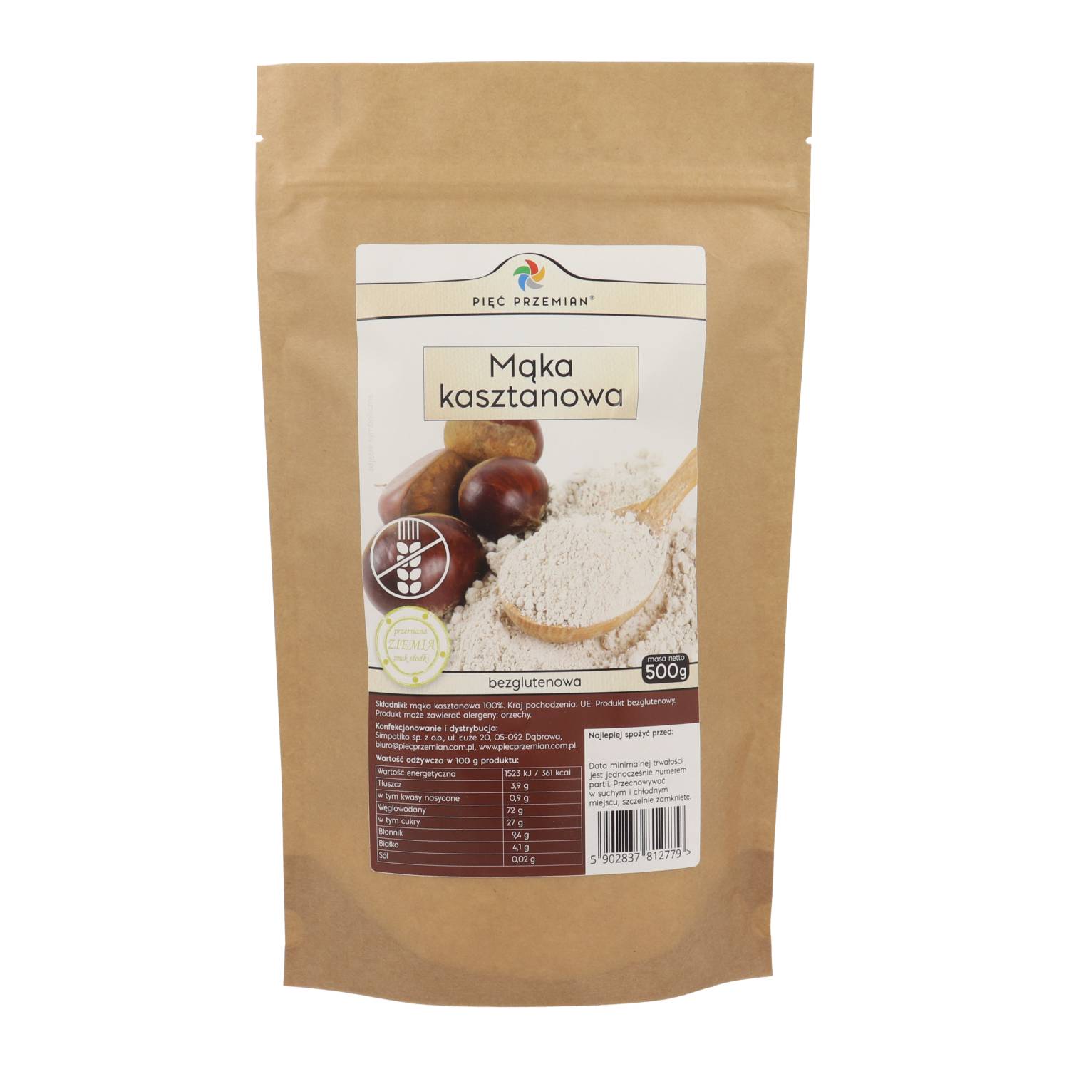 Mąka kasztanowa bezglutenowa 500 g - Pięć Przemian