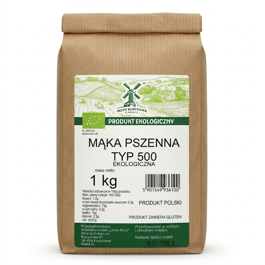 Mąka pszenna typ 500 BIO 1 kg - Młyn Kopytowa