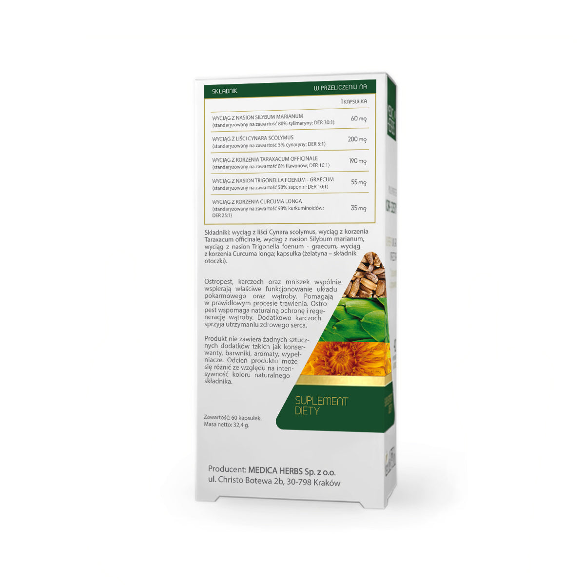 Ostropest, karczoch i mniszek 540 mg 60 kapsułek - Medica Herbs