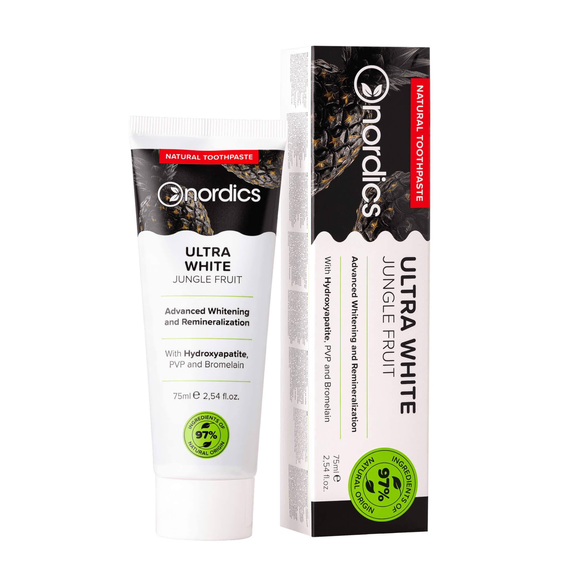 Pasta do zębów wybielająca Ultra White Jungle Fruit bez fluoru BIO 75 ml - Nordics