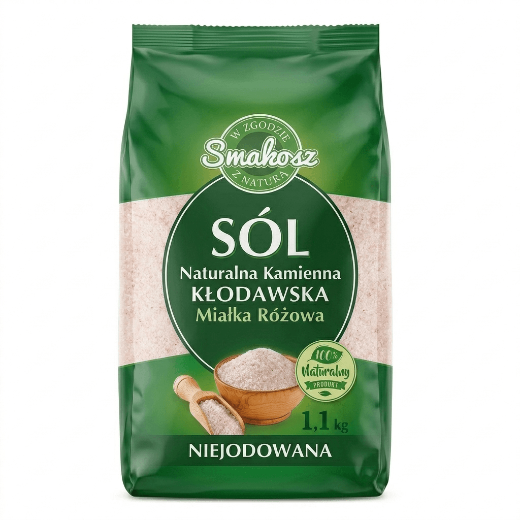 Sól kamienna Kłodawska niejodowana miałka różowa 1,1 kg - Smakosz