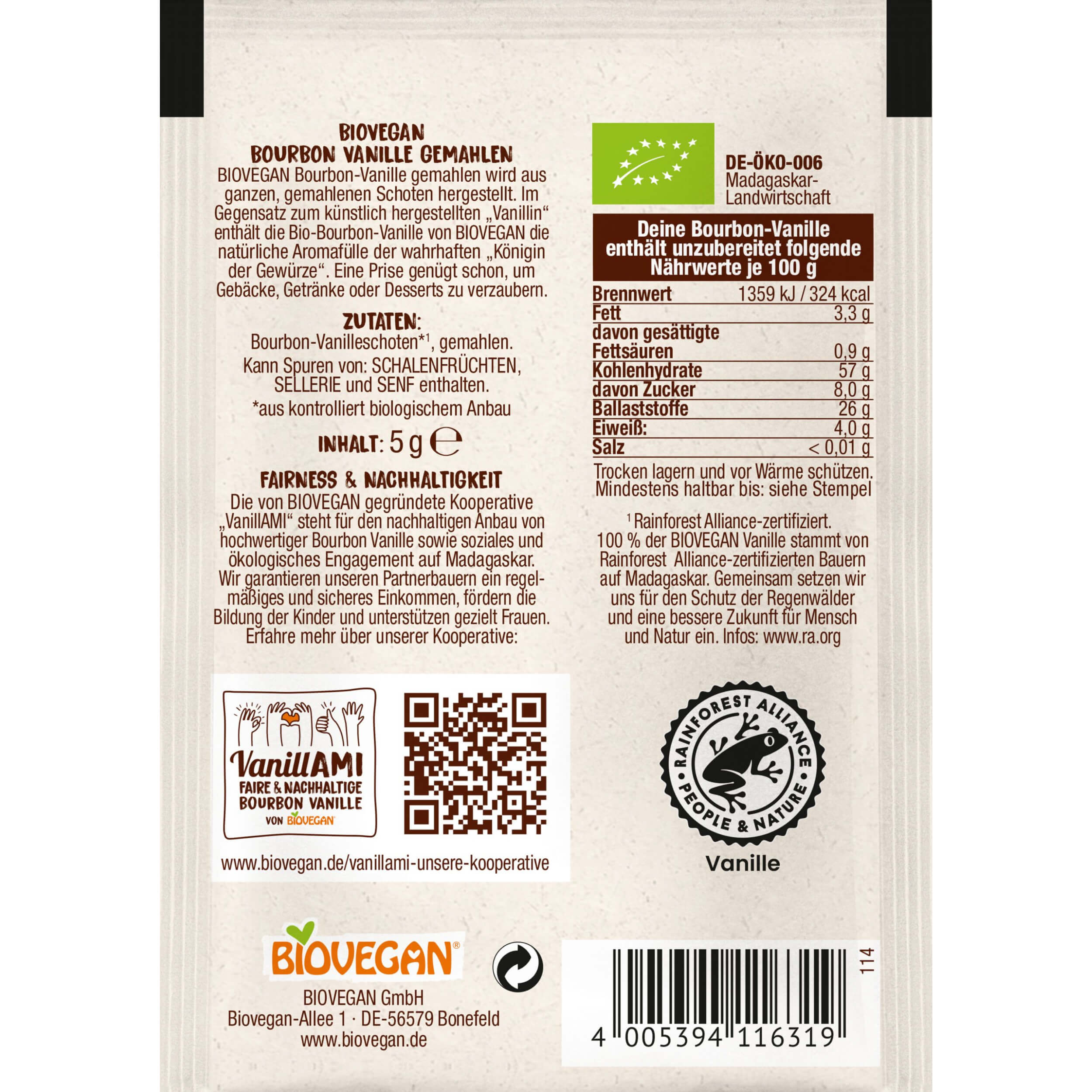 Wanilia Bourbon mielona BIO 5 g - Biovegan