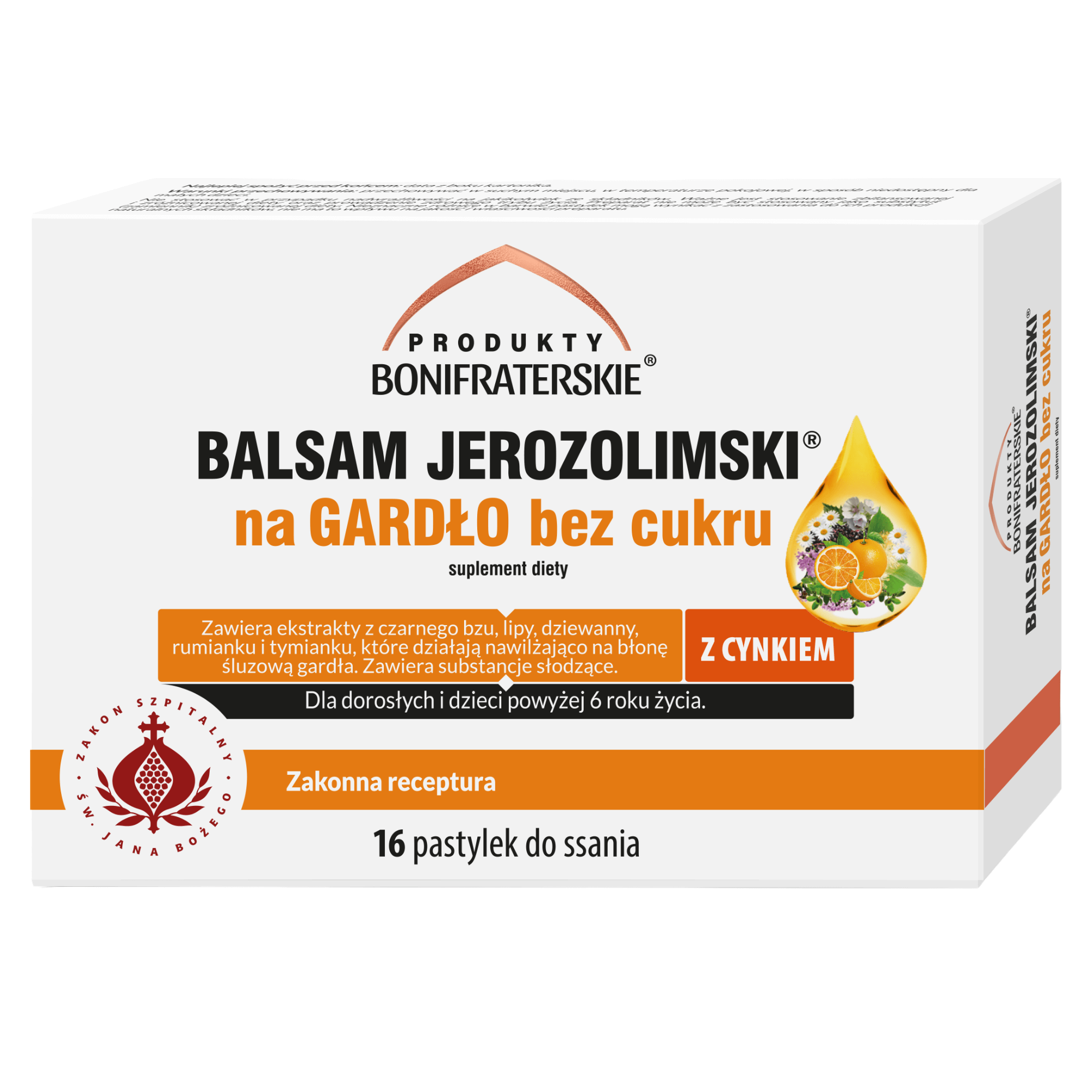 Balsam Jerozolimski na gardło bez cukru 16 pastylek - Produkty Bonifraterskie