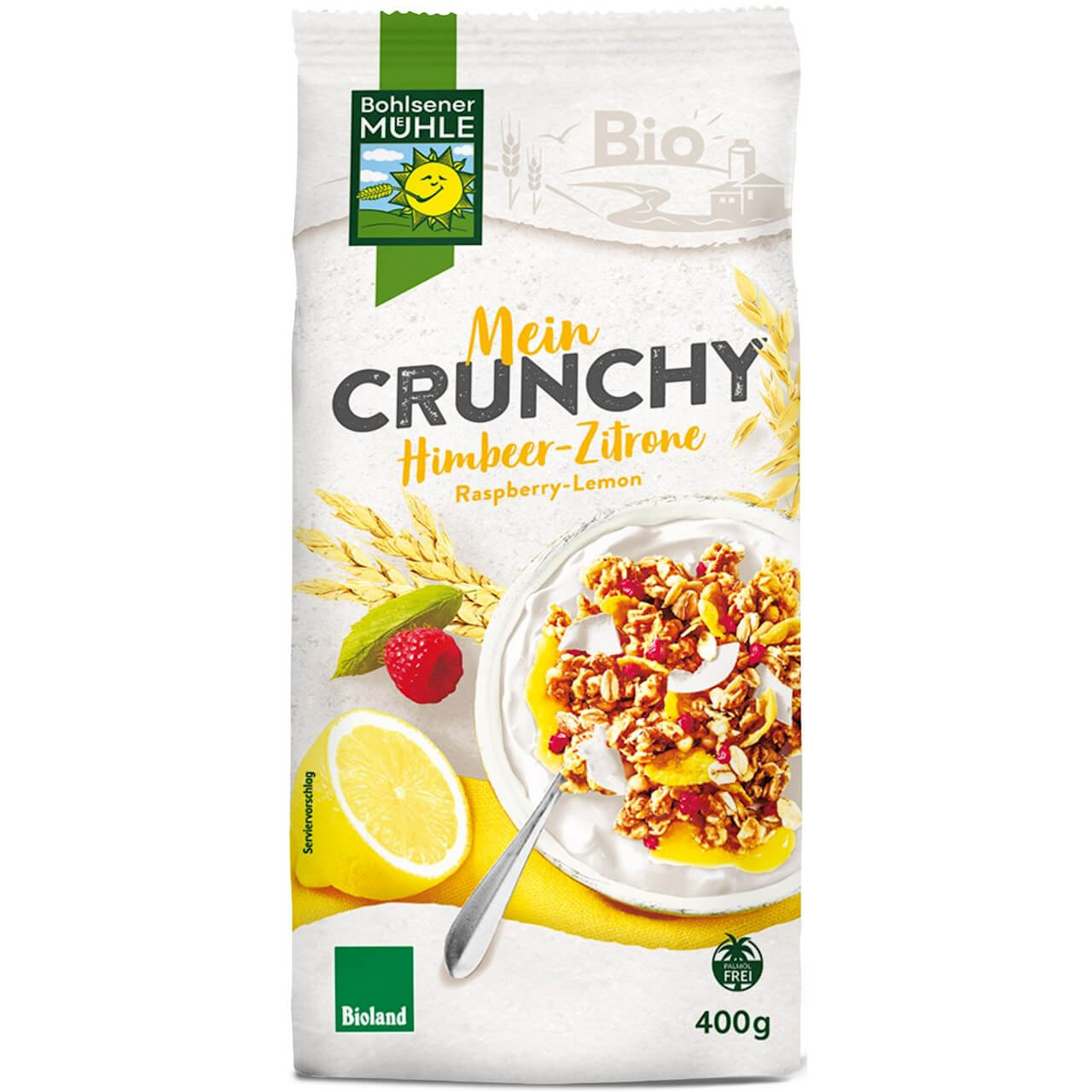 Crunchy jogurtowo-cytrynowe z malinami BIO 400 g - Bohlsener Muehle