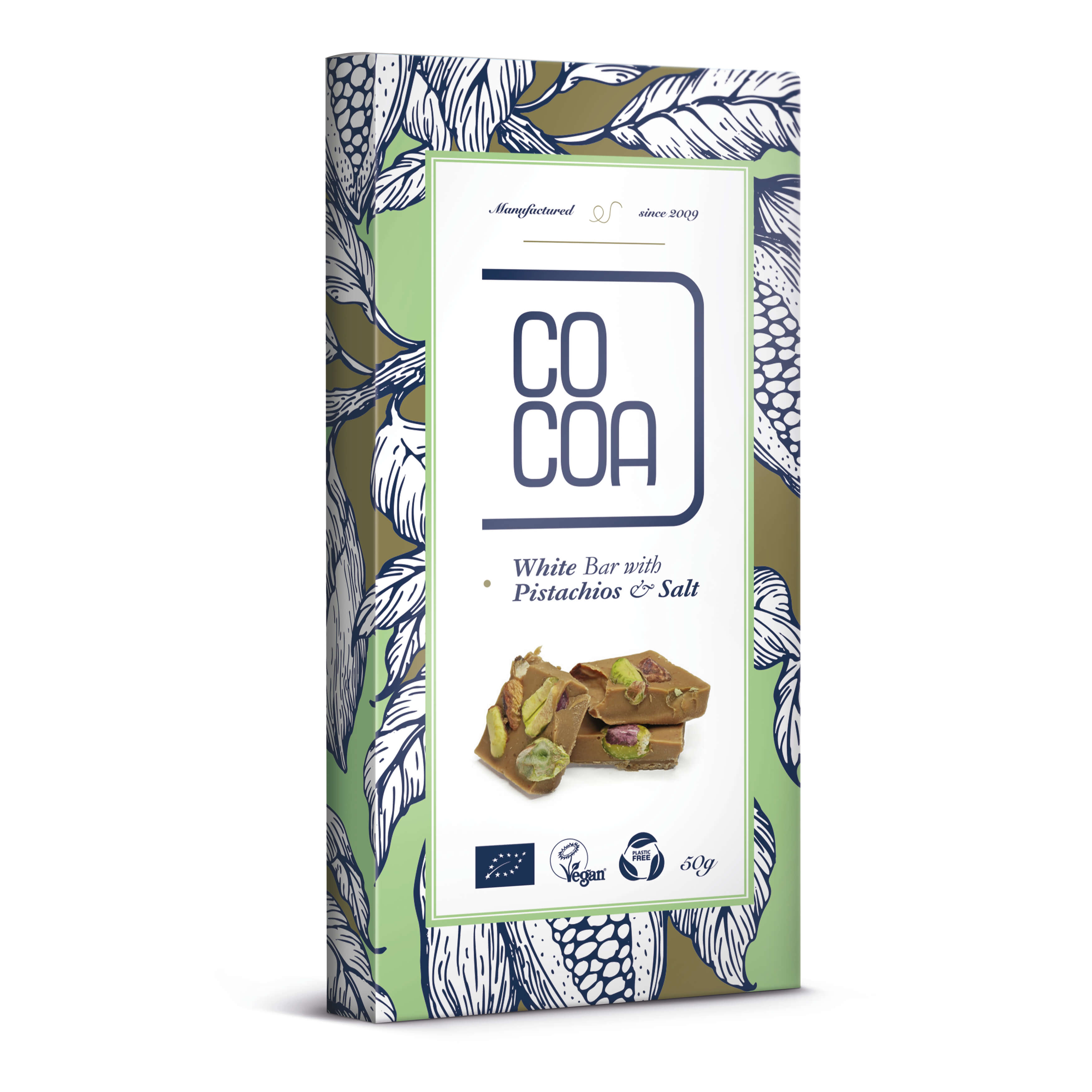 Czekolada biała z pistacjami i solą BIO 50 g - Cocoa