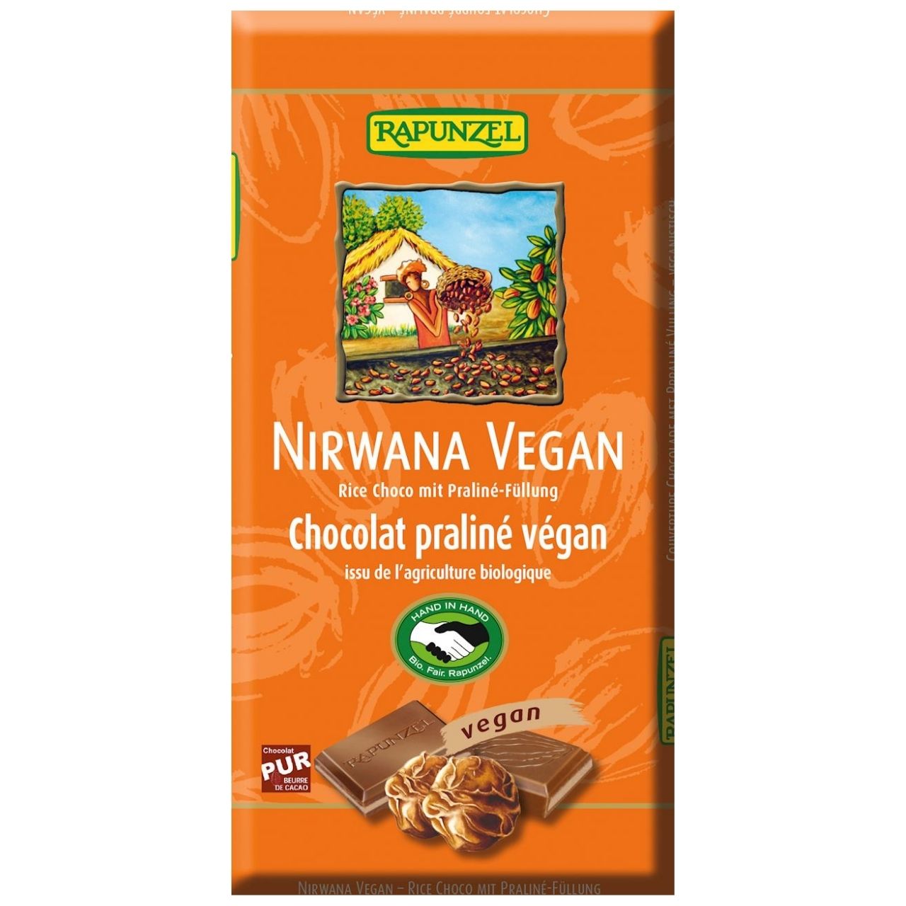 Czekolada kuwertura z nadzieniem pralinowym Nirvana BIO 100 g - Rapunzel