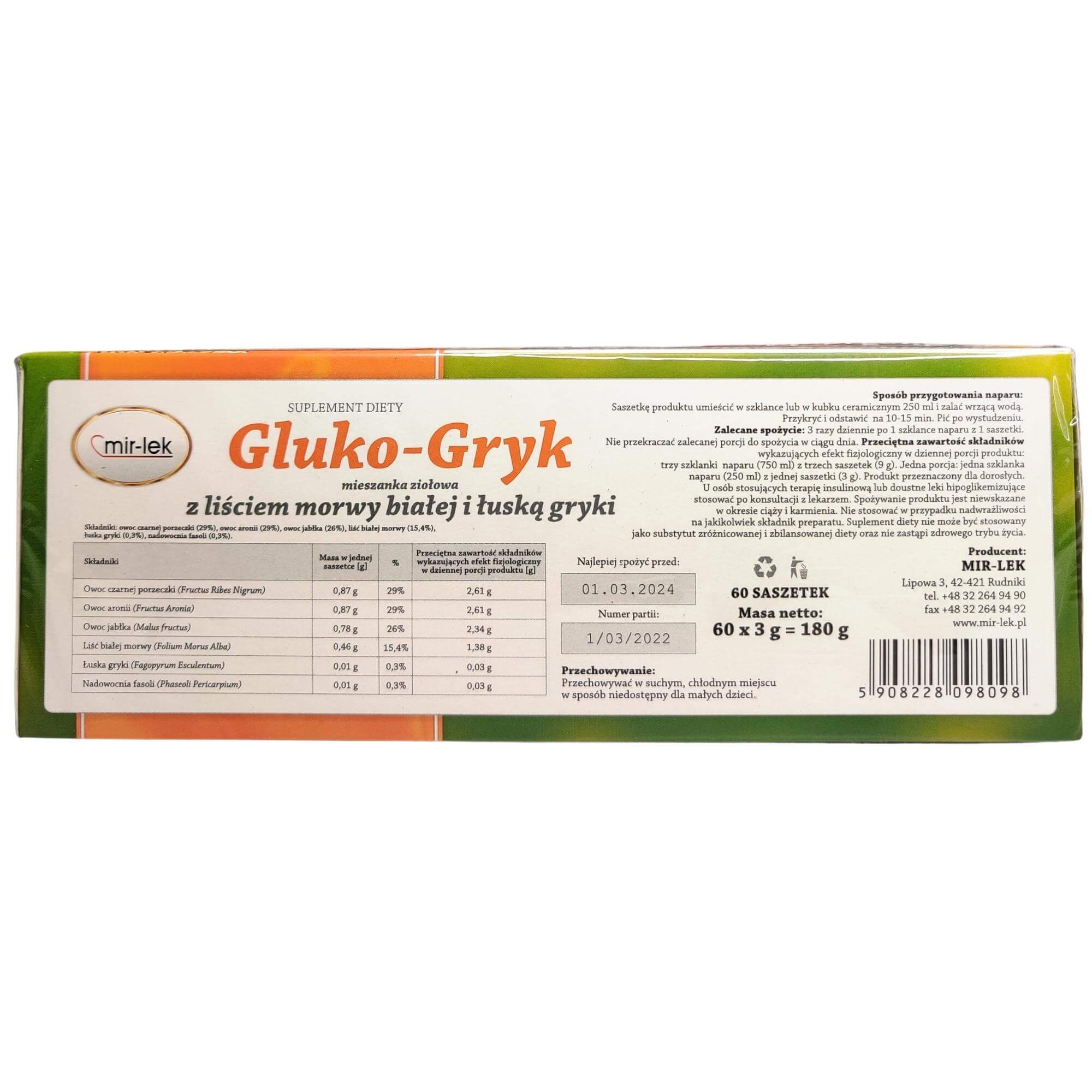 Herbata Gluko Gryk fix (60 x 3 g) 180 g - Mir-lek