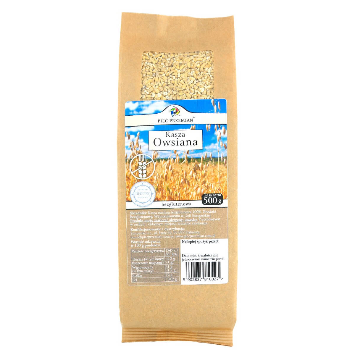 Kasza owsiana bezglutenowa 500 g - Pięć Przemian