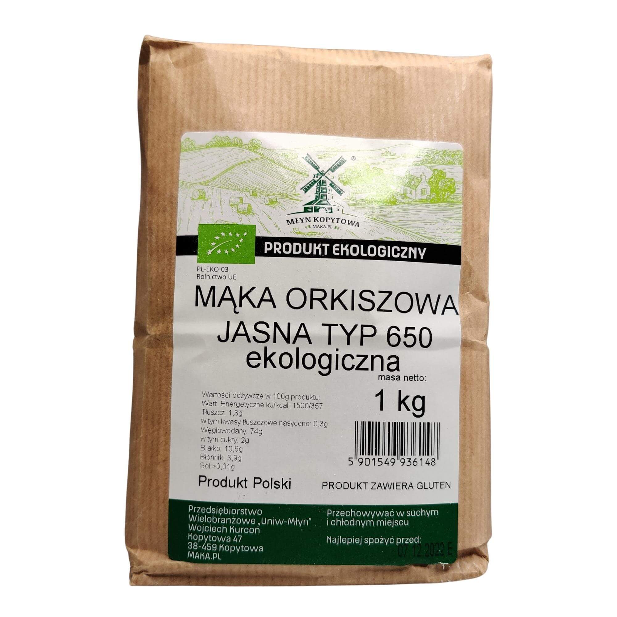 Mąka orkiszowa jasna typ 650 BIO 1 kg - Młyn Kopytowa