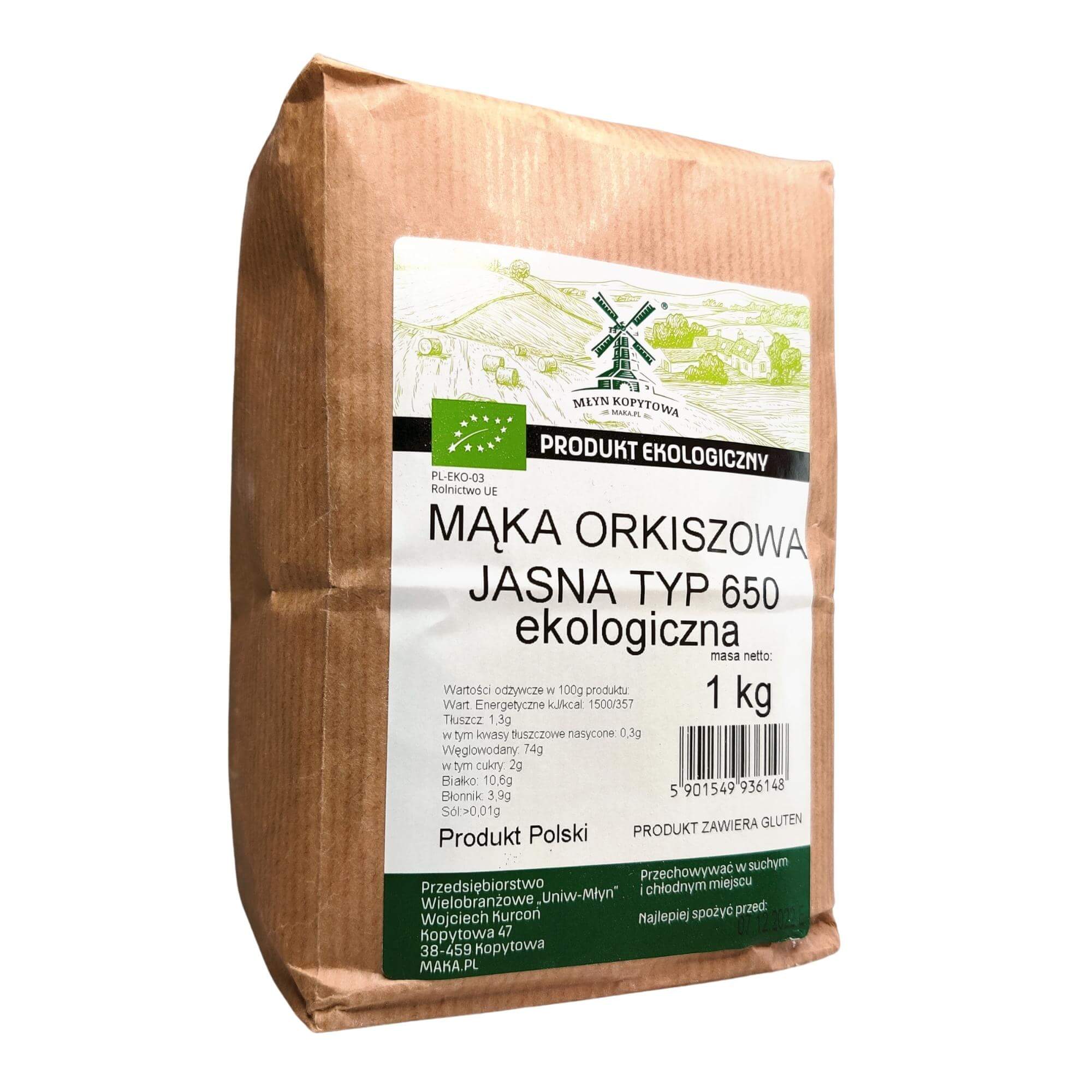 Mąka orkiszowa jasna typ 650 BIO 1 kg - Młyn Kopytowa
