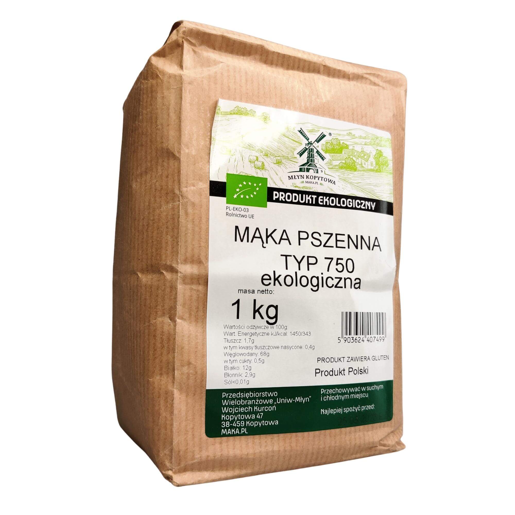 Mąka pszenna chlebowa typ 750 BIO 1 kg - Młyn Kopytowa