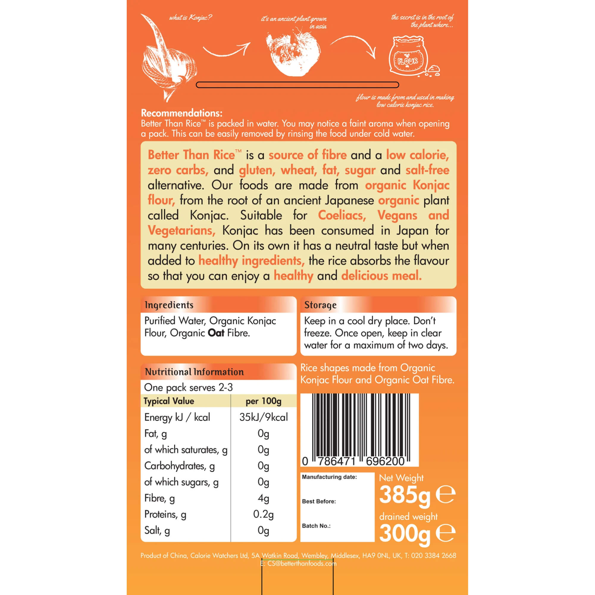 Makaron konjac noodle w kształcie ryżu BIO 385 g - Better Than Foods