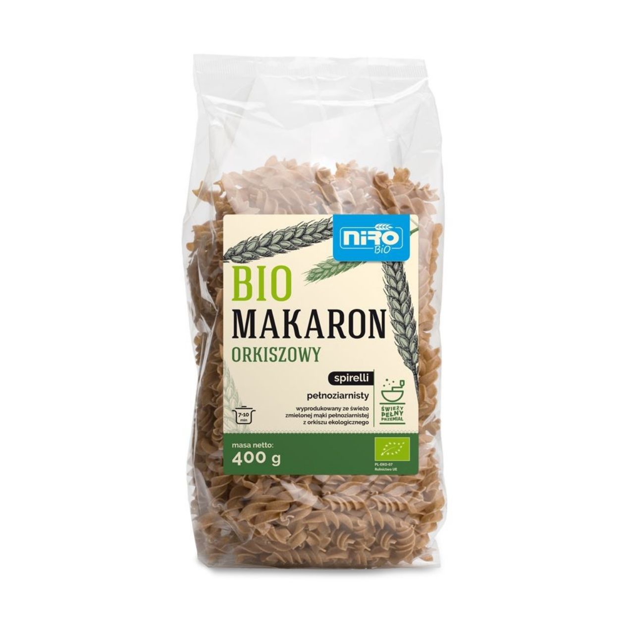 Makaron orkiszowy razowy świderki BIO 400 g - Niro