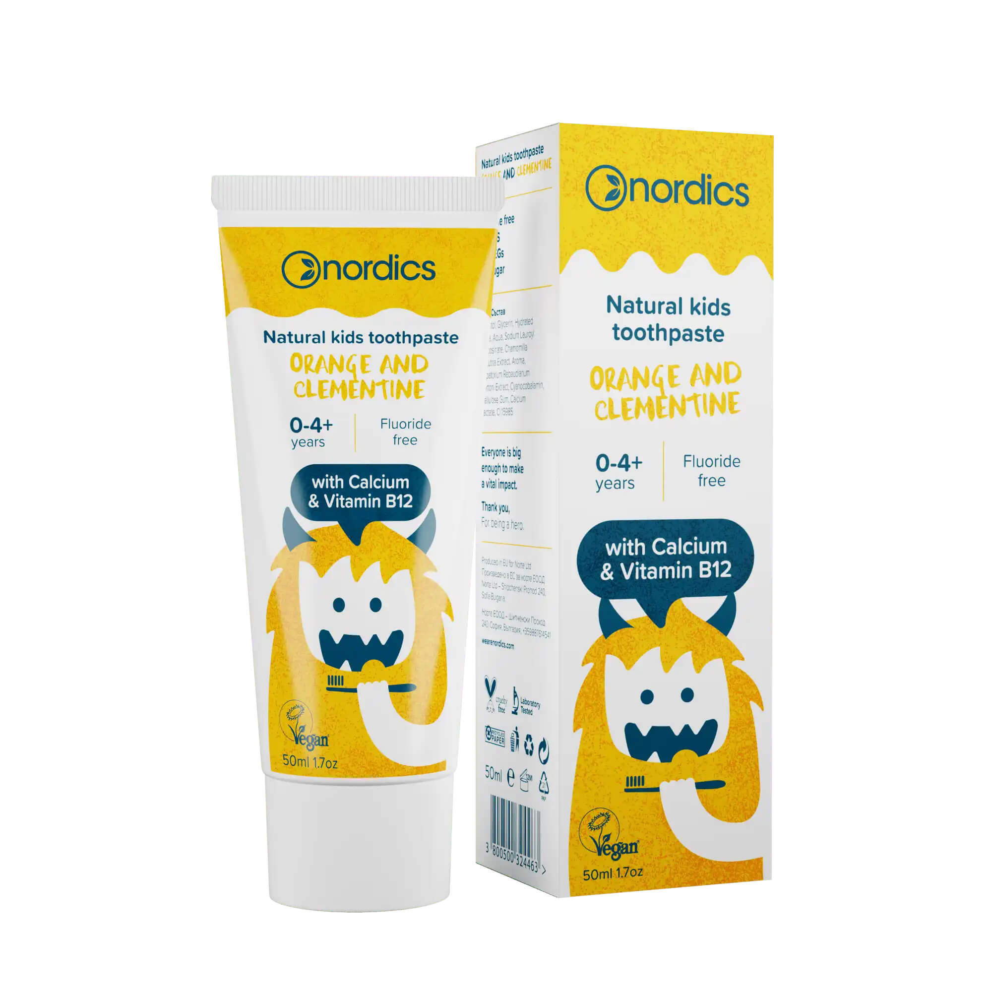 Pasta do zębów dla dzieci o smaku pomarańczy i klementynki bez fluoru 50 ml - Nordics