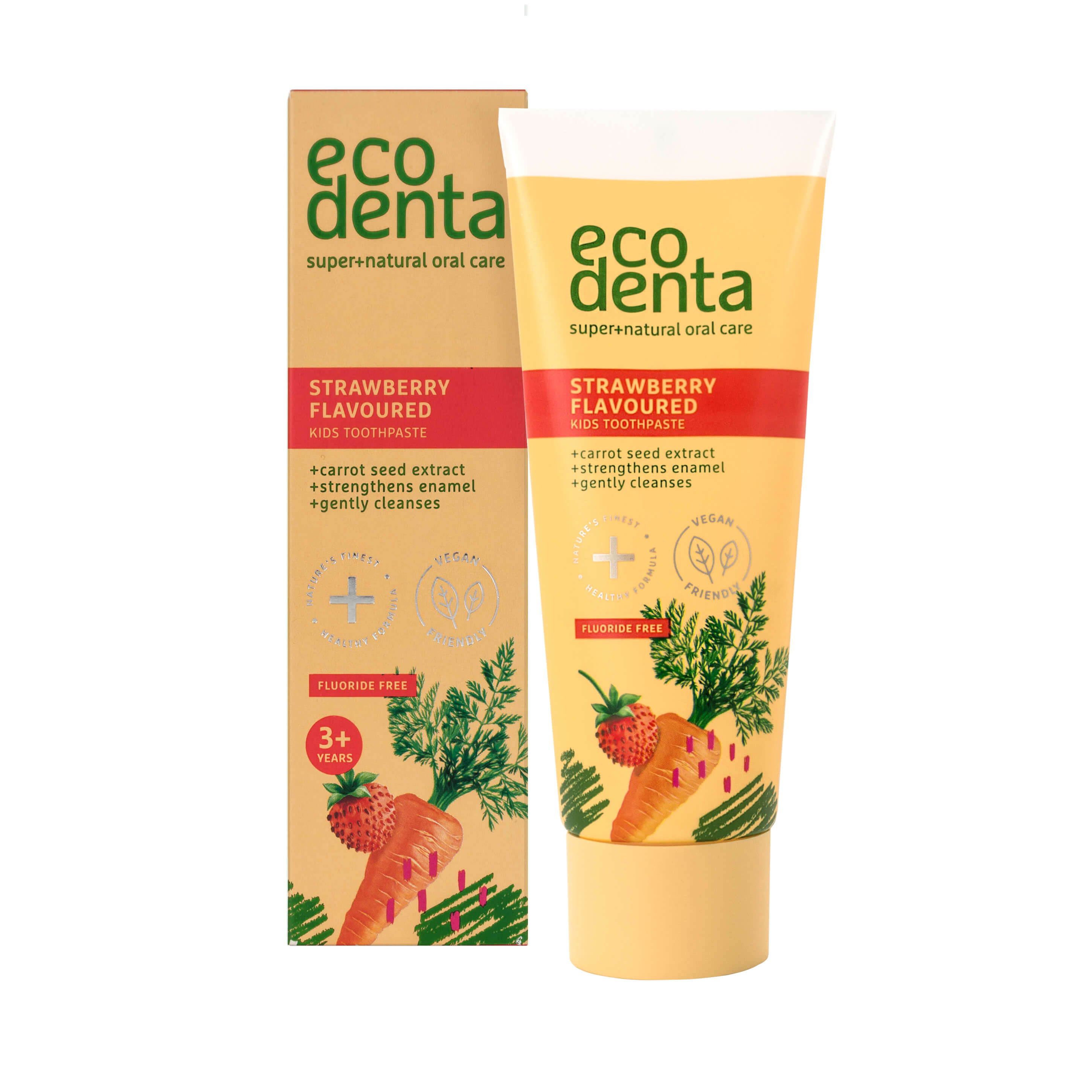 Pasta do zębów dla dzieci o smaku truskawki i marchewki bez fluoru 75 ml - Ecodenta