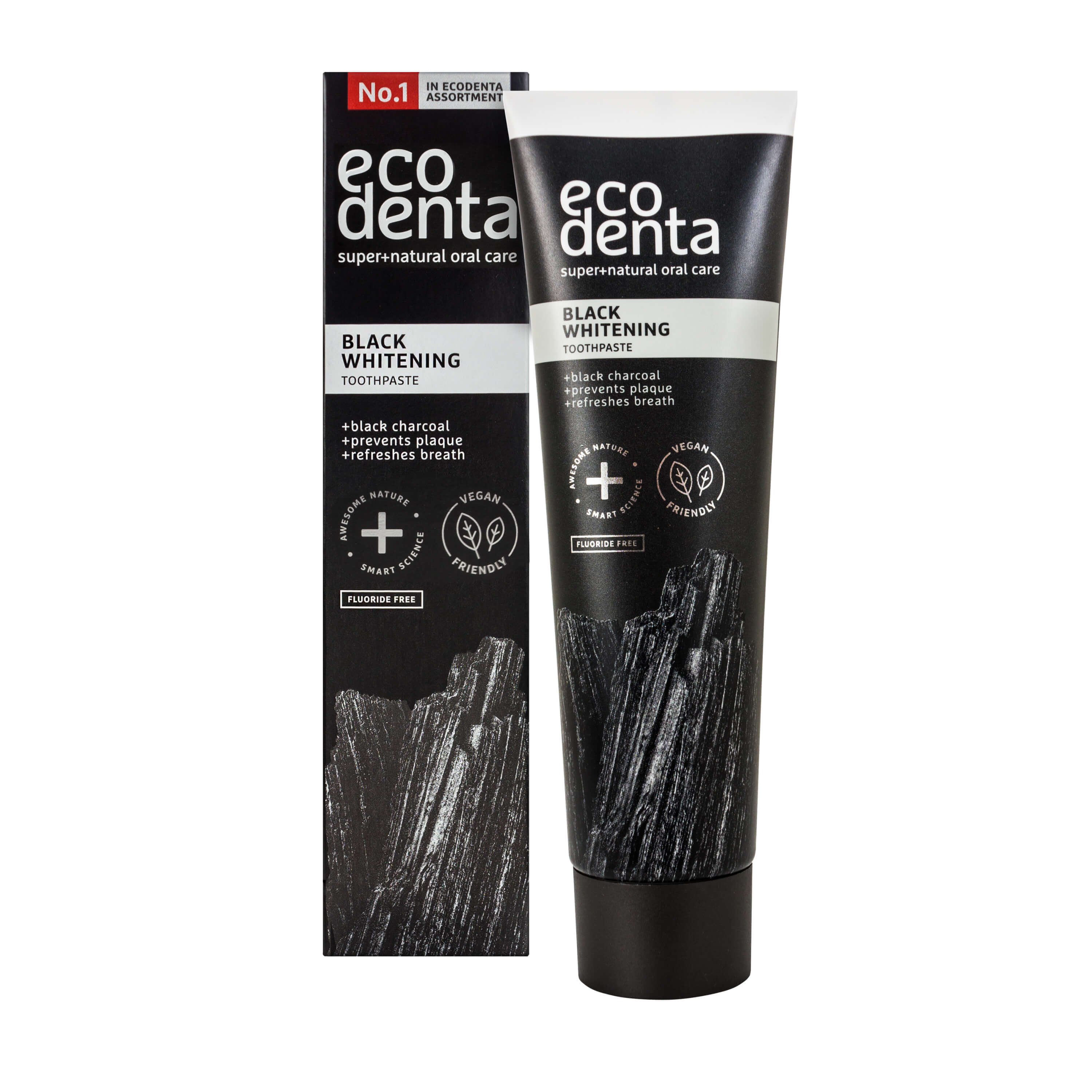 Czarna pasta do zębów wybielająca z węglem drzewnym (Black Whitening) bez fluoru 100 ml - Ecodenta