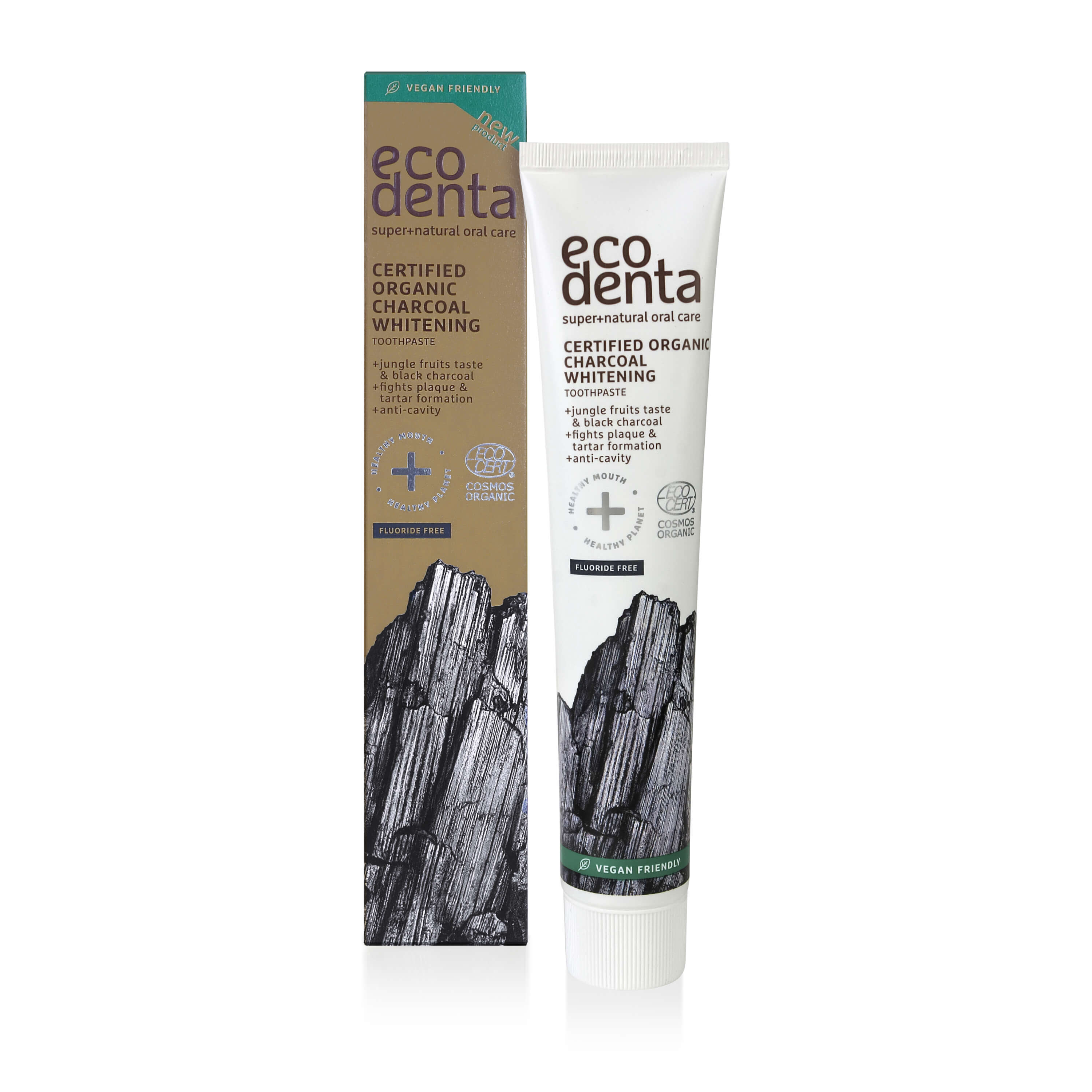 Czarna pasta do zębów wybielająca z węglem i owocami tropikalnymi (Charcoal Whitening) bez fluoru BIO 75 ml - Ecodenta