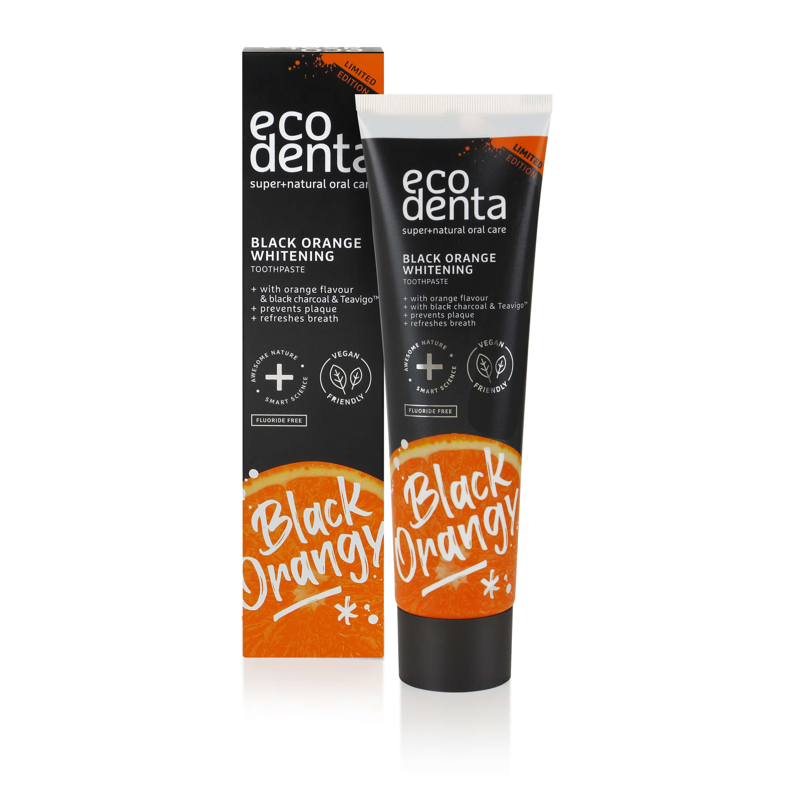 Czarna pasta do zębów wybielająca z węglem drzewnym o smaku pomarańczowym (Black Orange) bez fluoru 100 ml - Ecodenta