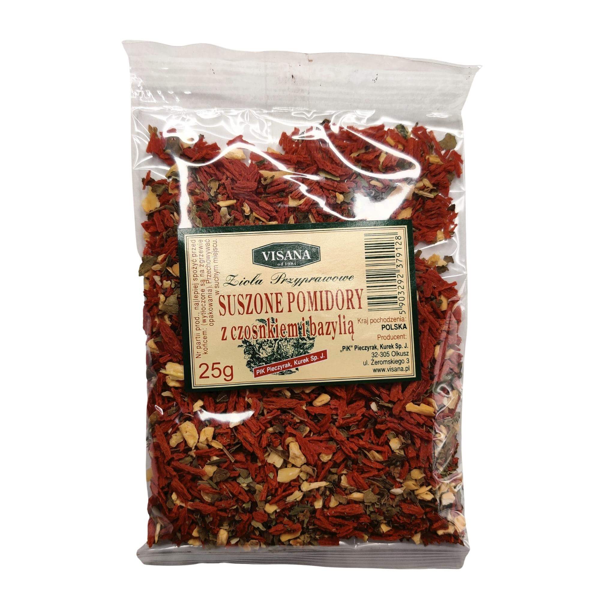 Suszone pomidory z czosnkiem i bazylią 25 g - Visana