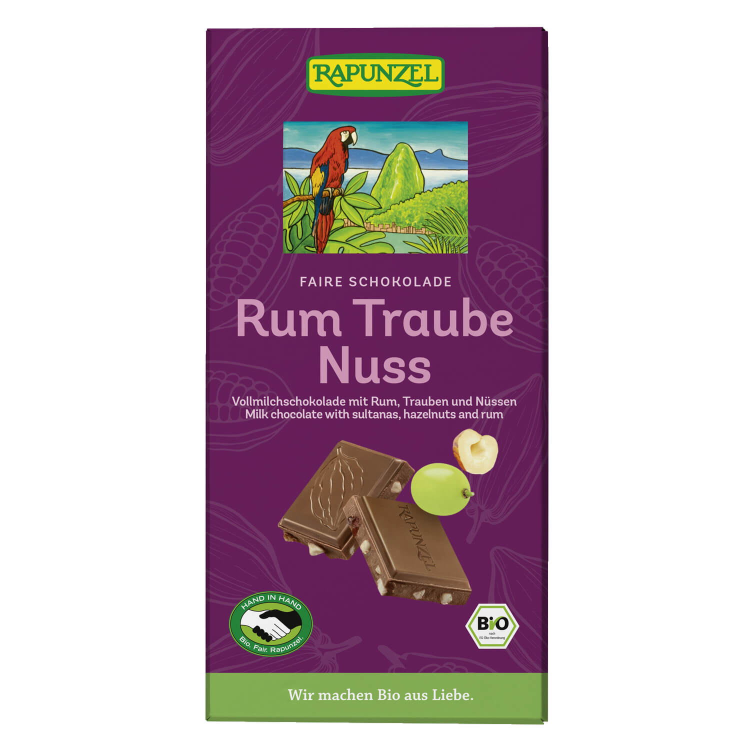 Czekolada mleczna z rodzynkami, rumem i orzechami laskowymi Fair Trade BIO 100 g - Rapunzel