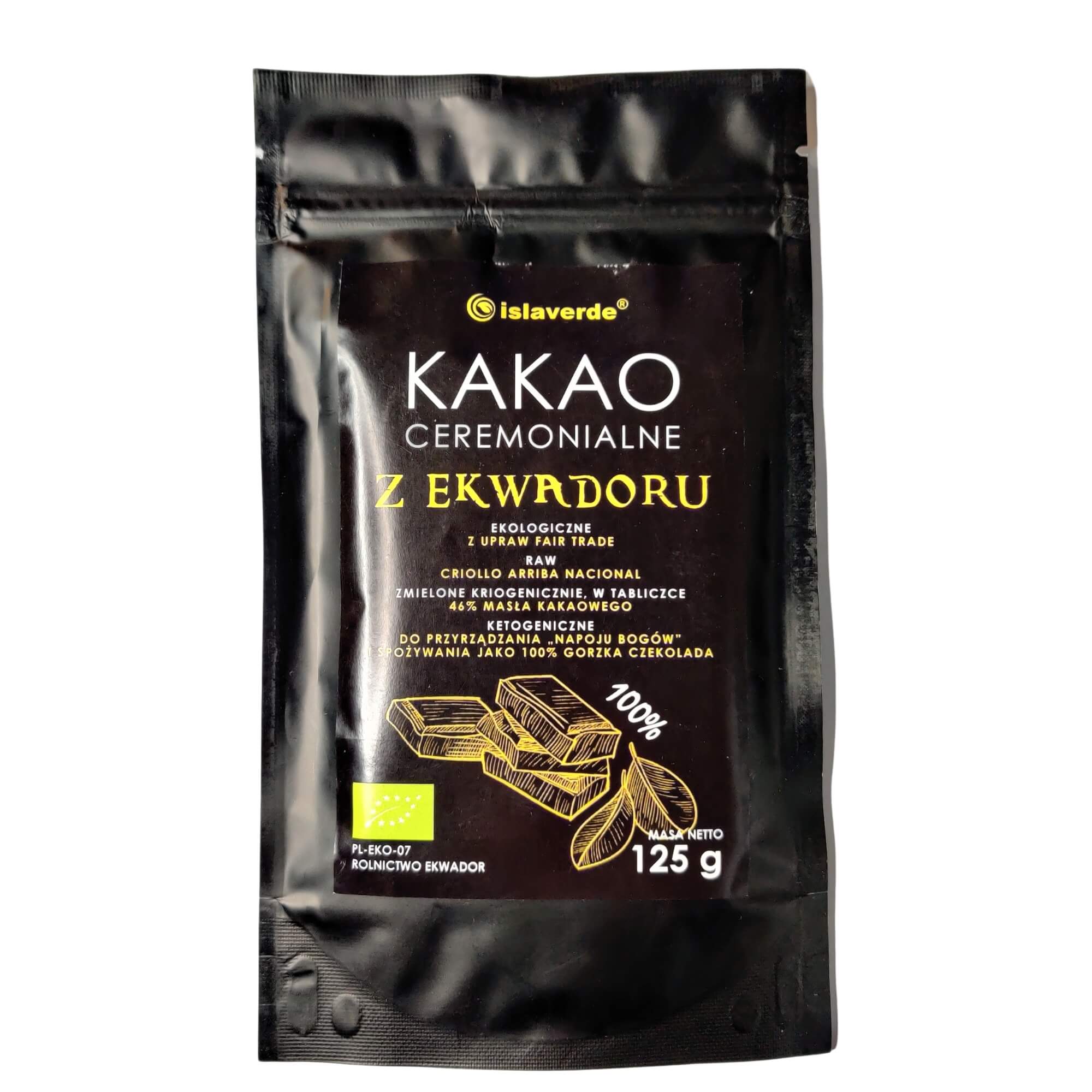 Kakao ceremonialne z Ekwadoru tabliczka BIO 125 g - Islaverde