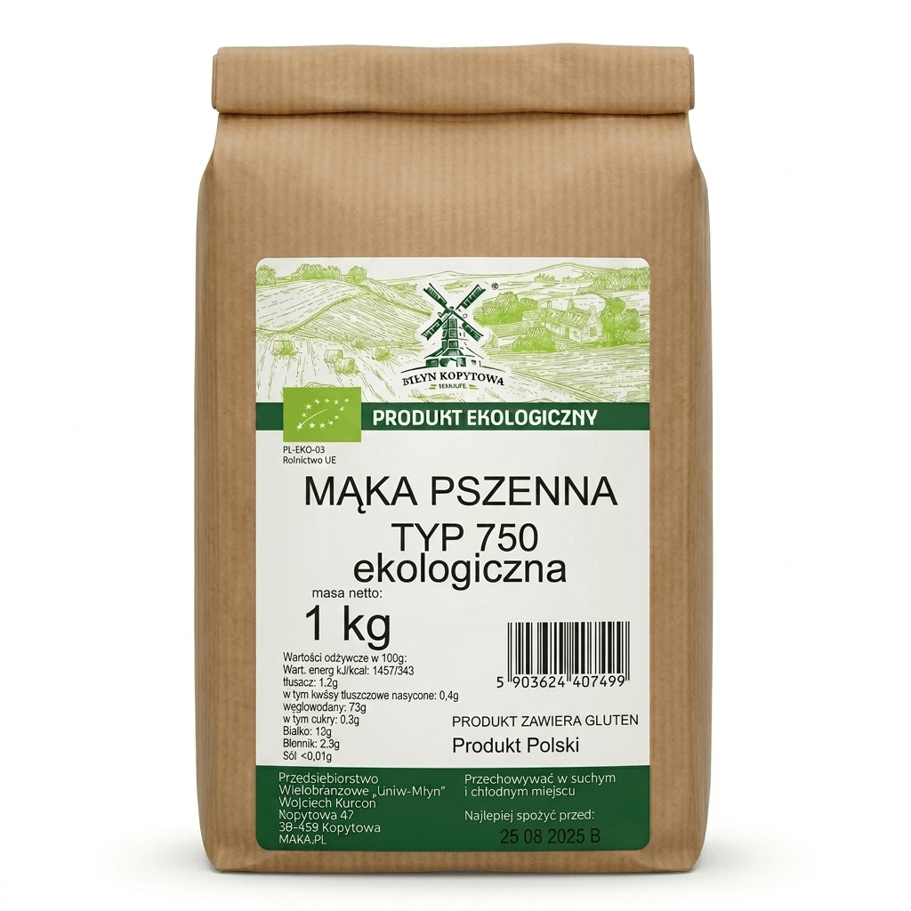 Mąka pszenna chlebowa typ 750 BIO 1 kg - Młyn Kopytowa