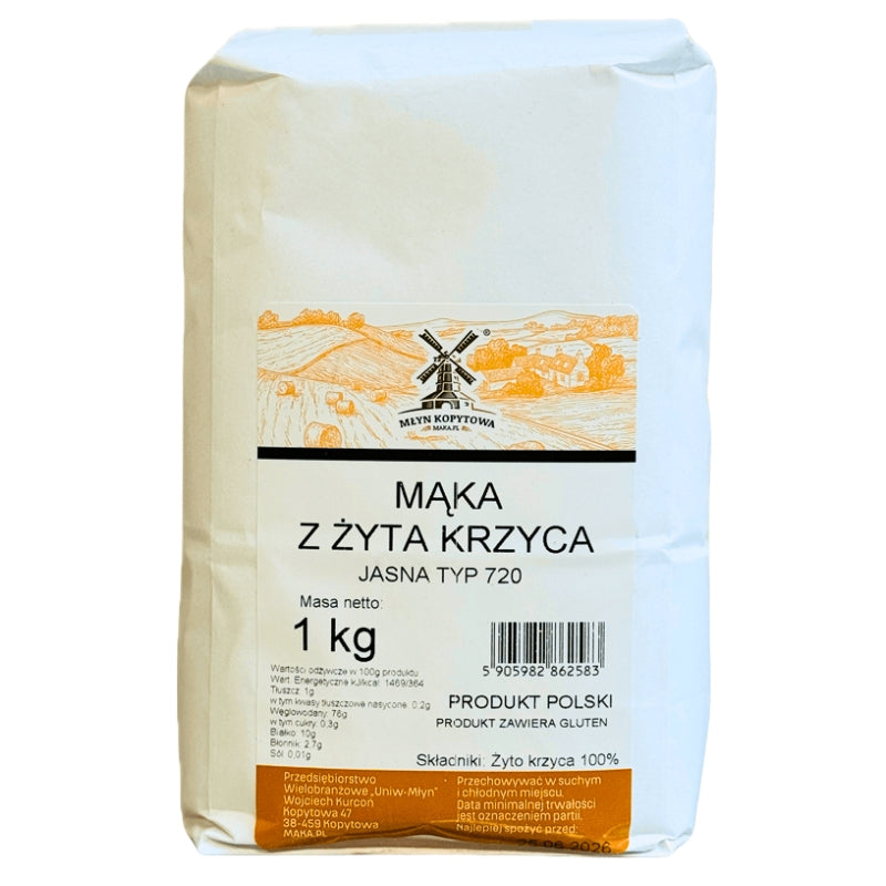 Mąka z żyta krzyca jasna typ 720 1 kg - Młyn Kopytowa