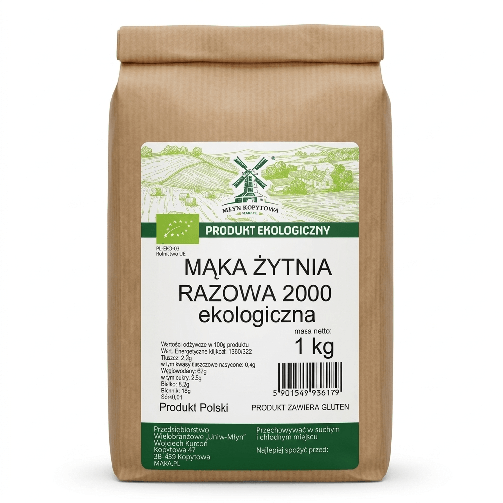 Mąka żytnia razowa typ 2000 BIO 1 kg - Młyn Kopytowa
