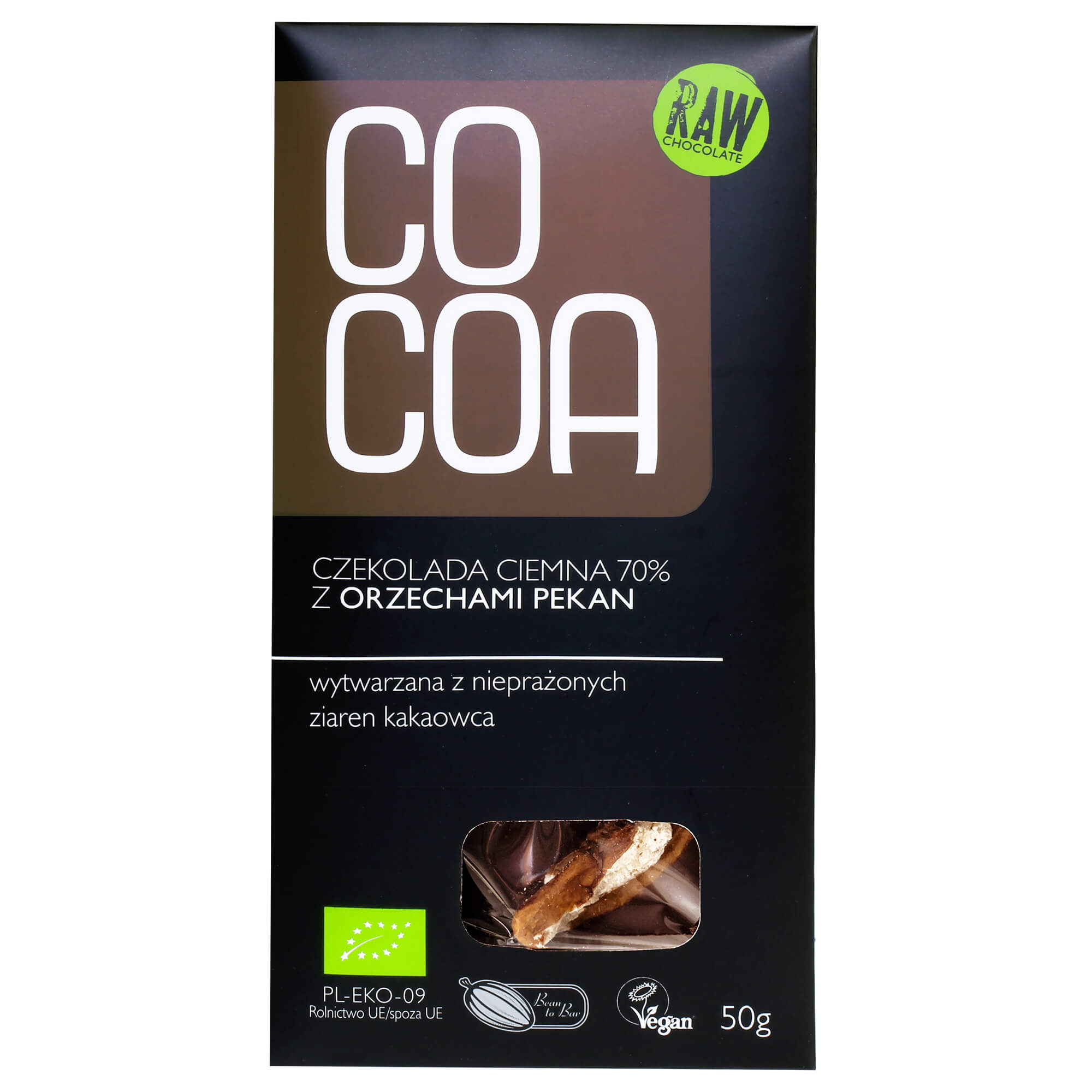 Czekolada gorzka surowa 70% z orzechami pekan BIO 50 g - Cocoa