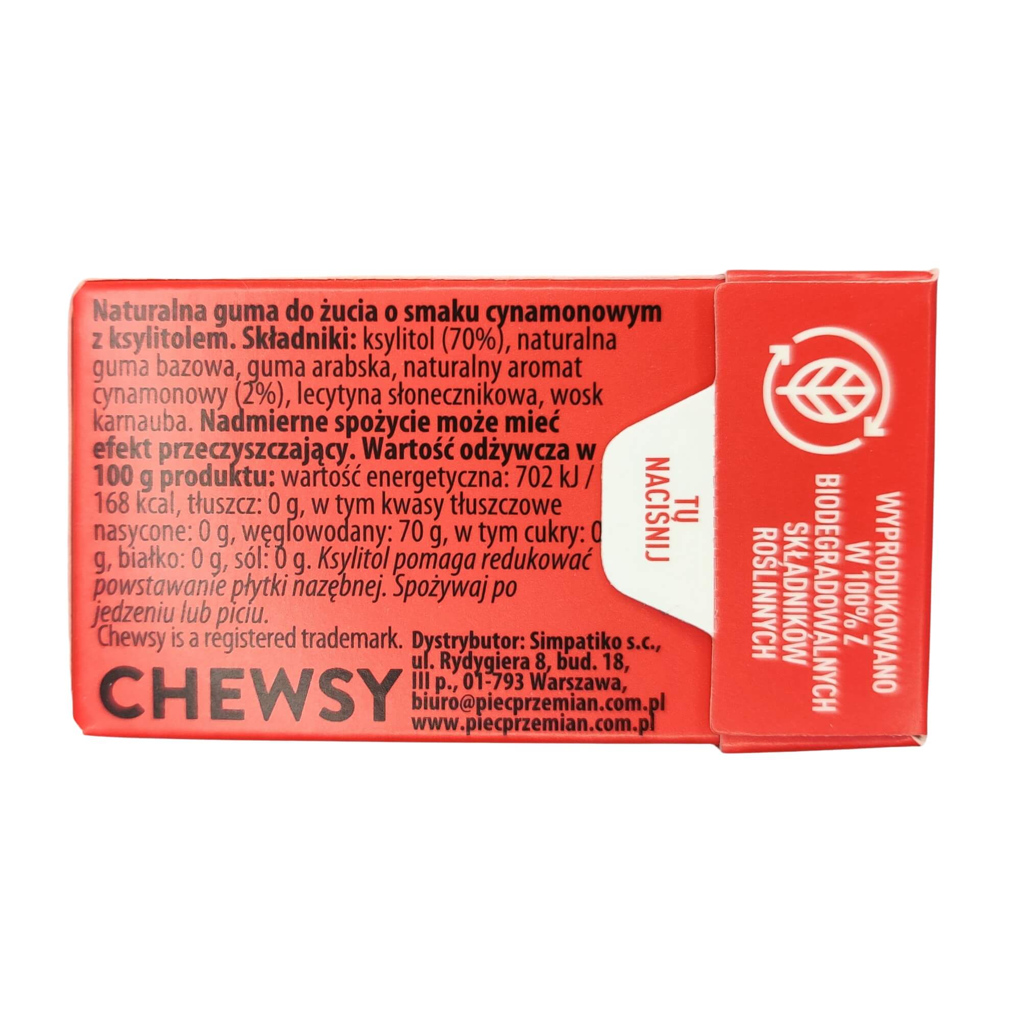 Guma do żucia o smaku cynamonowym z ksylitolem 15 g - Chewsy