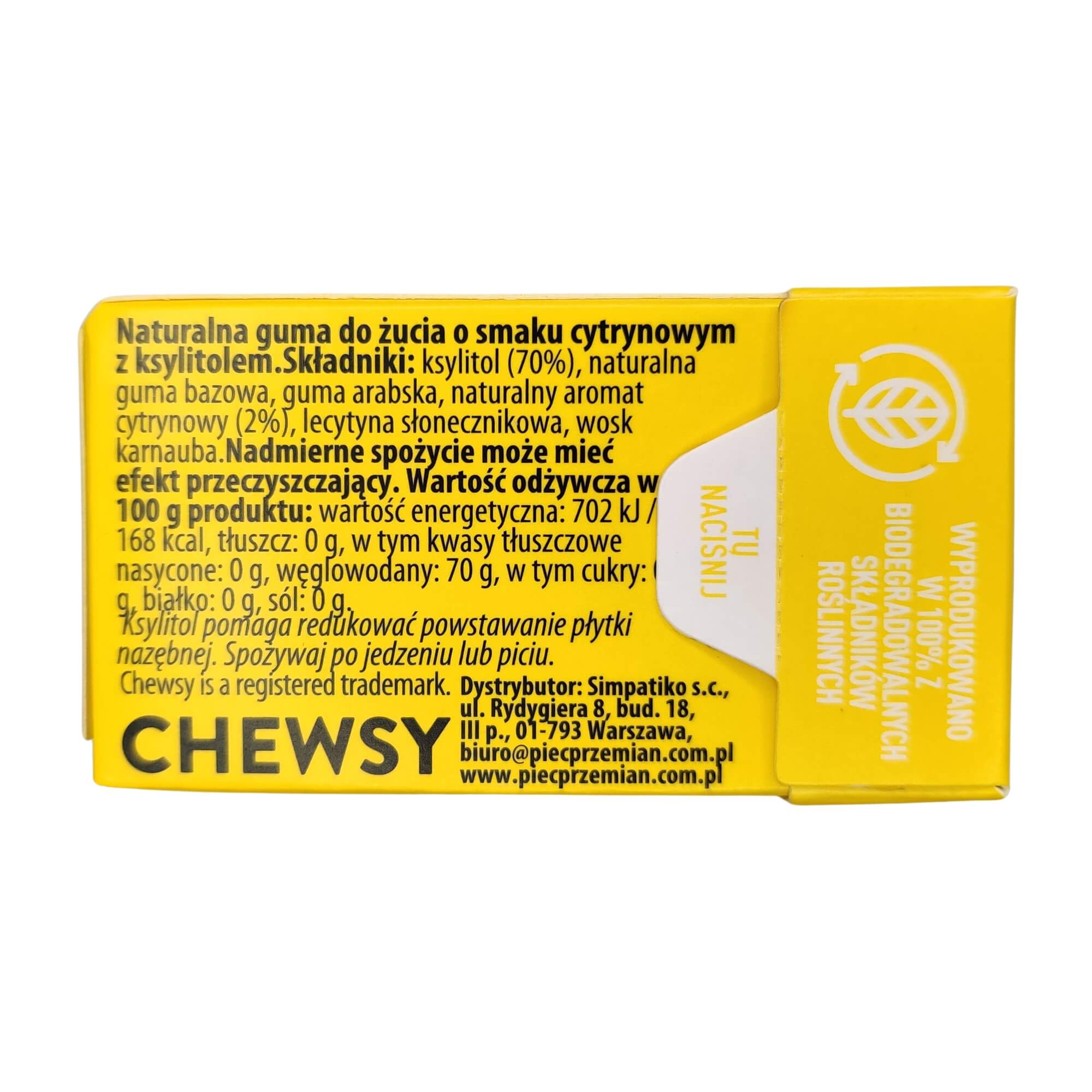 Guma do żucia o smaku cytrynowym z ksylitolem 15 g - Chewsy