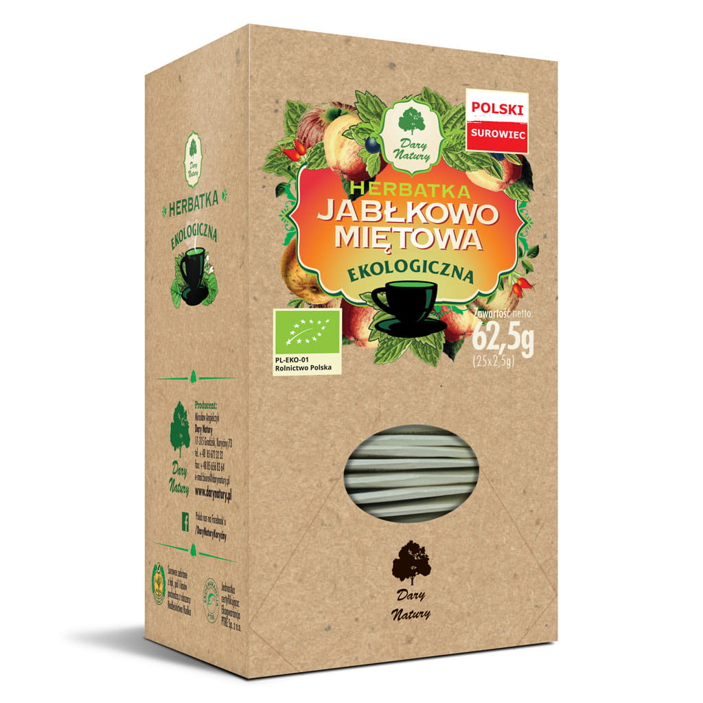 Herbata Jabłkowo-Miętowa BIO (25 × 2,5 g) 62,5 g - Dary Natury