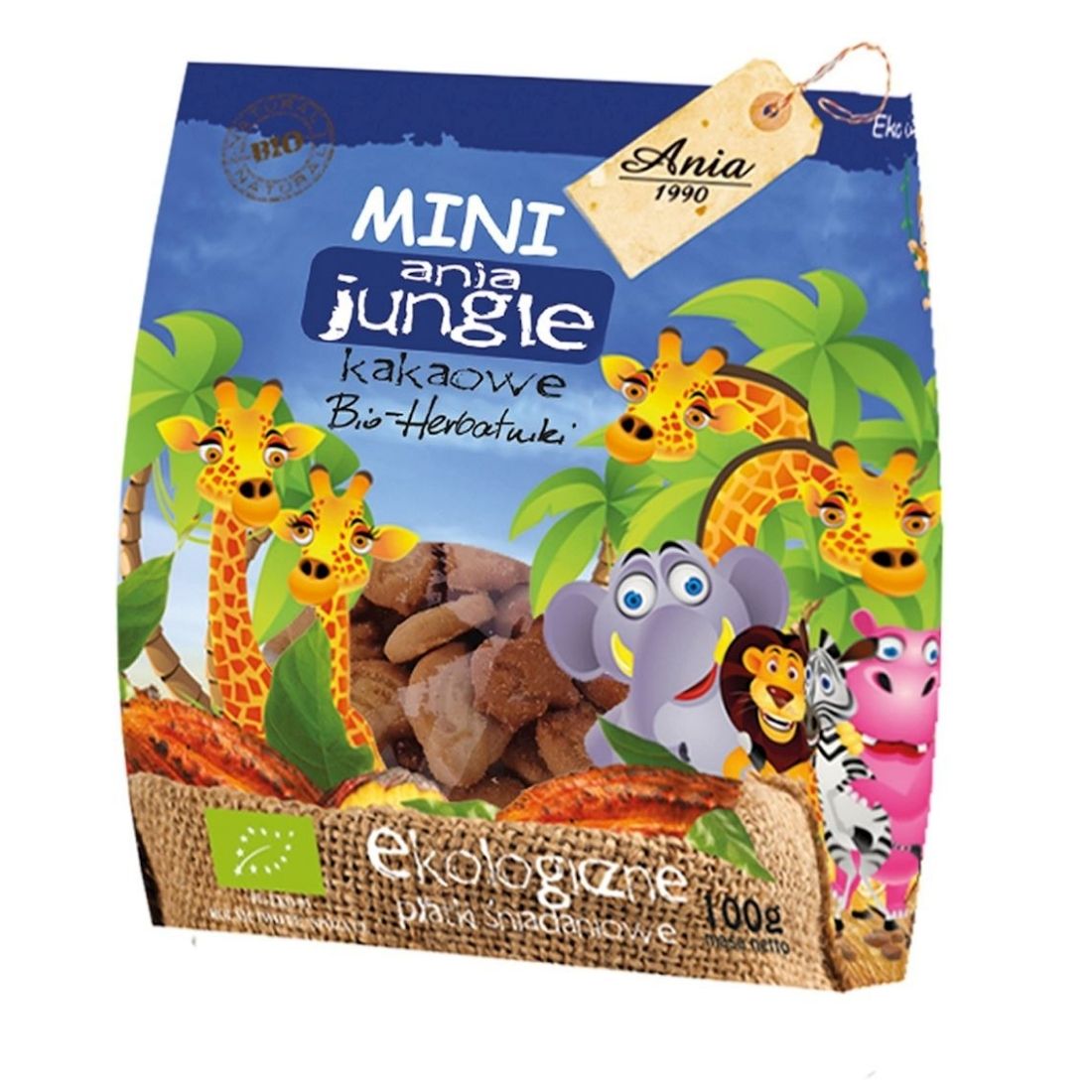 Herbatniki Mini Jungle kakaowe BIO 100 g - Ania