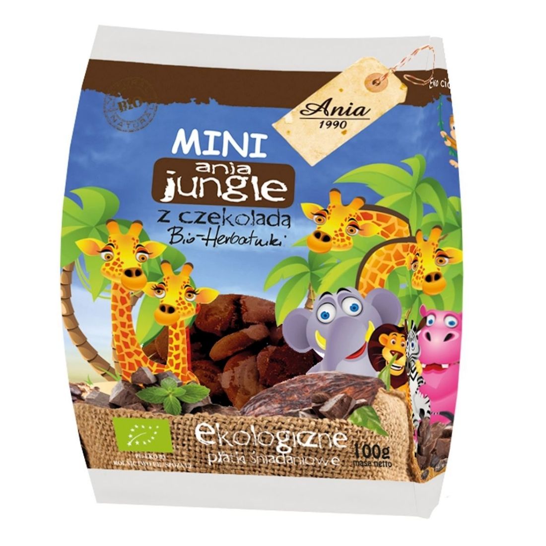 Herbatniki Mini Jungle z czekoladą BIO 100 g - Ania